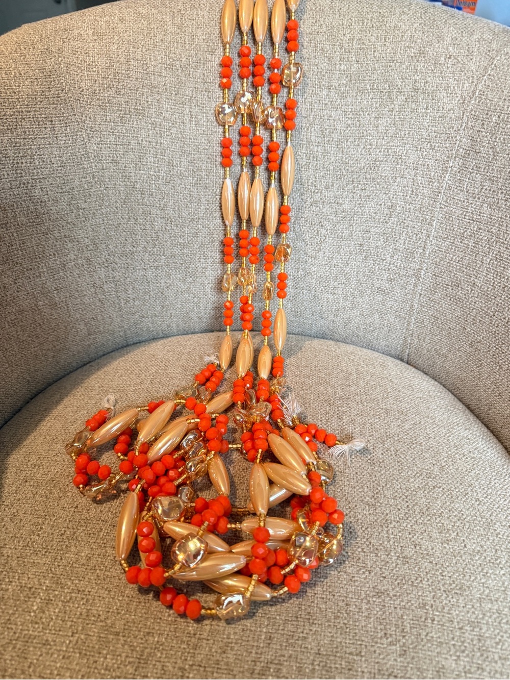 African Multi-Strand Orange and Gold Beaded Statement waistbeads